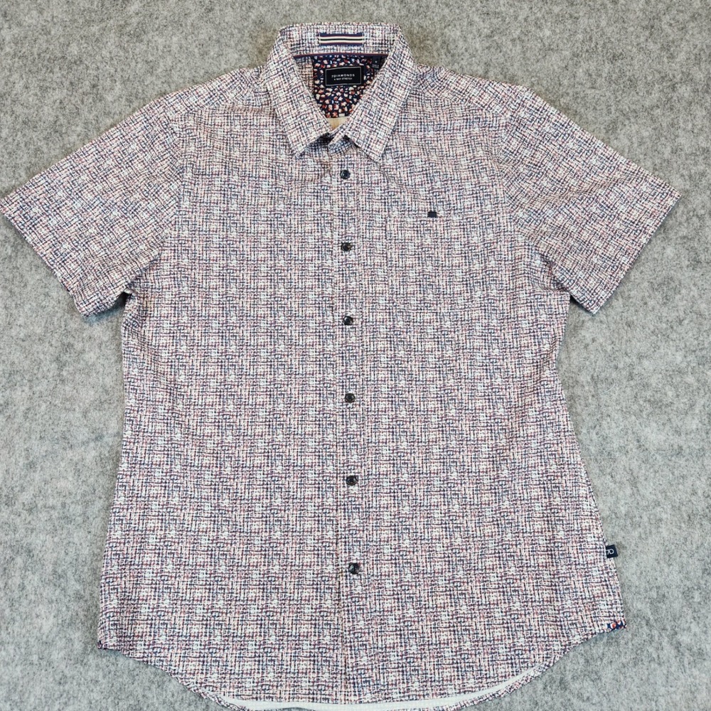 7Diamonds Latitude 4 Way Stretch Shirt M Red Woven Short Sleeve Button Up Pocket